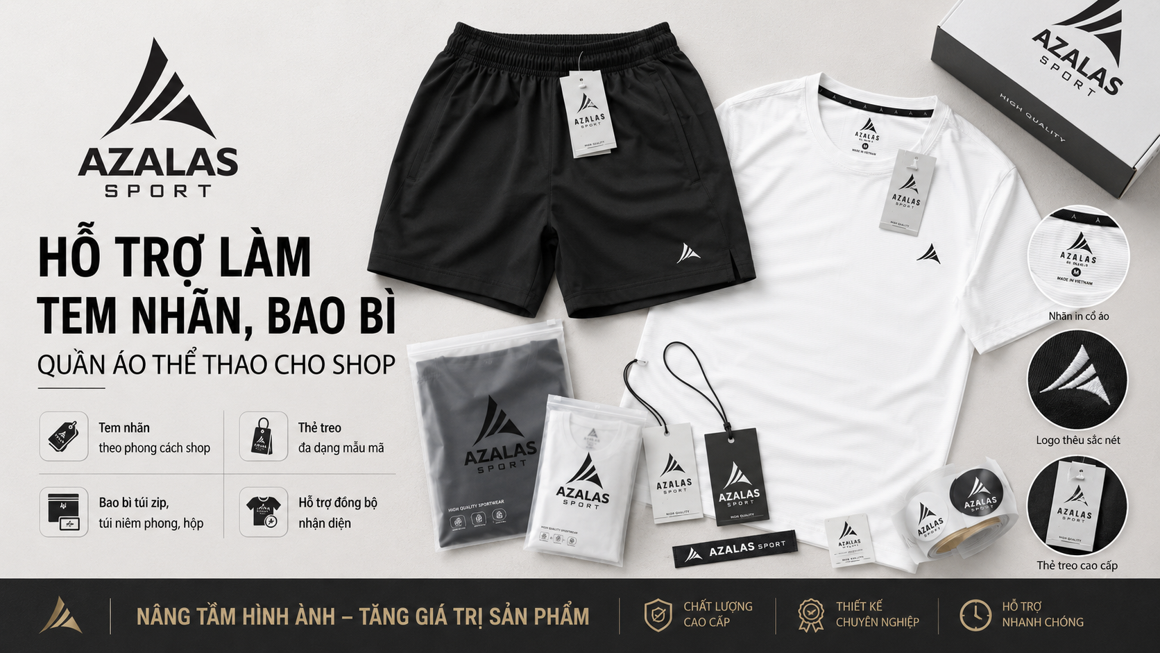 Hỗ trợ làm tem nhãn, bao bì quần áo thể thao cho shop